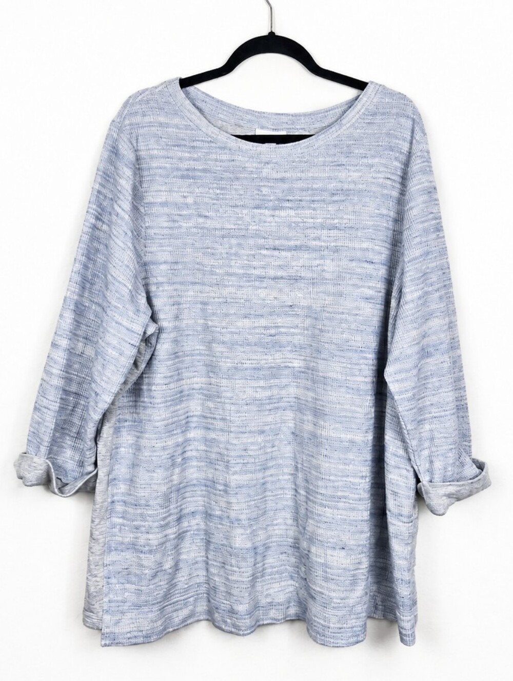 J.Jill 1X Blue White Marled Knit Tunic Top Cotton Blend Coastal Lagenlook